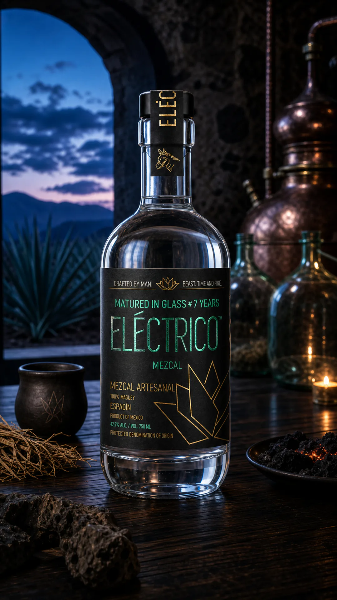 Mezcal Espadín matured in glass 7 years bottle