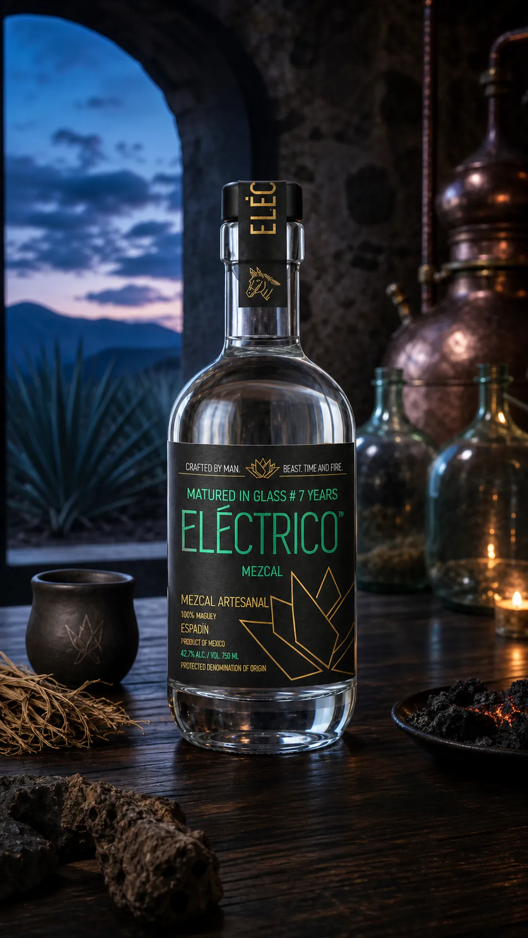 Mezcal Espadín matured in glass 7 years bottle