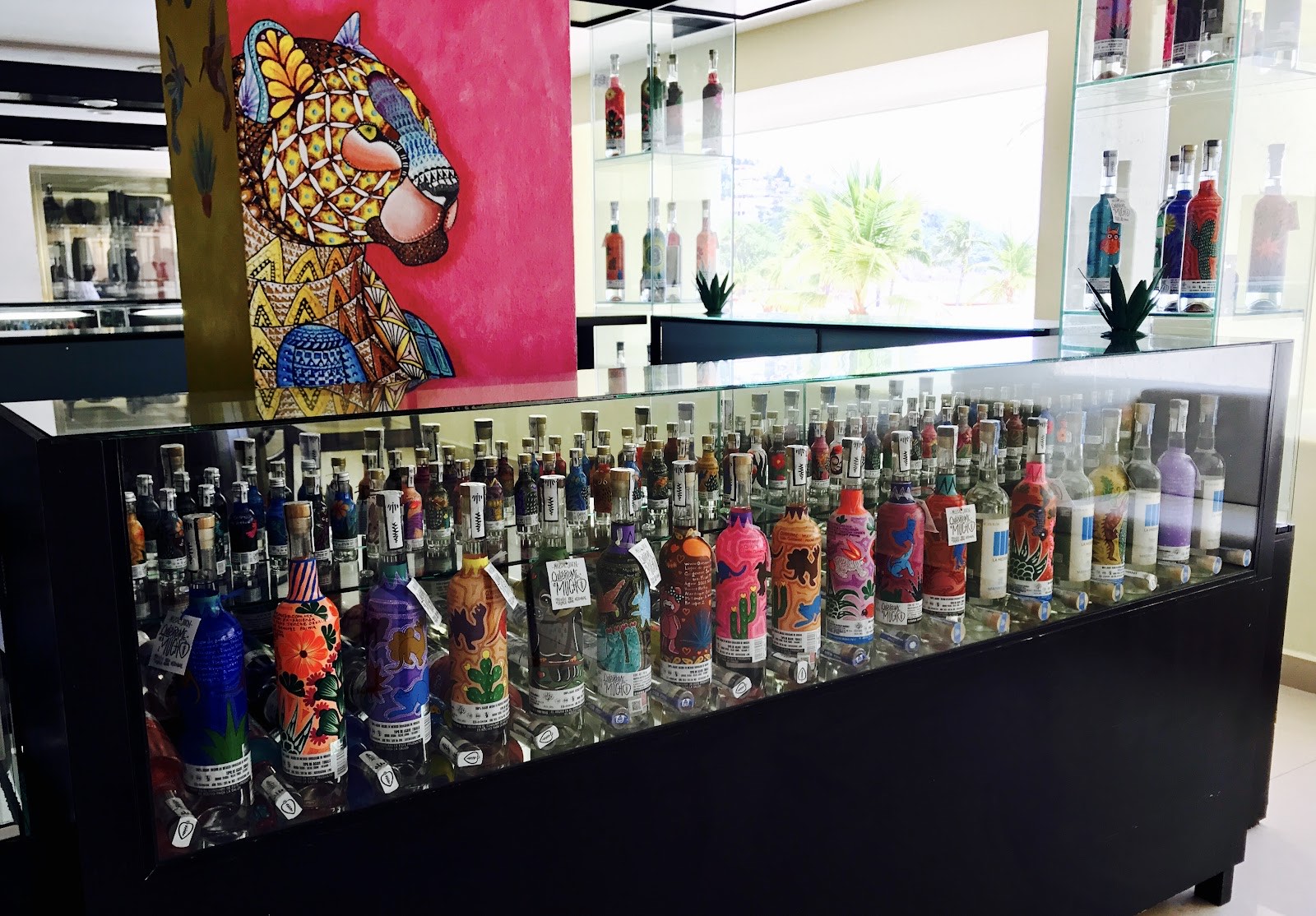 bottles in the display case