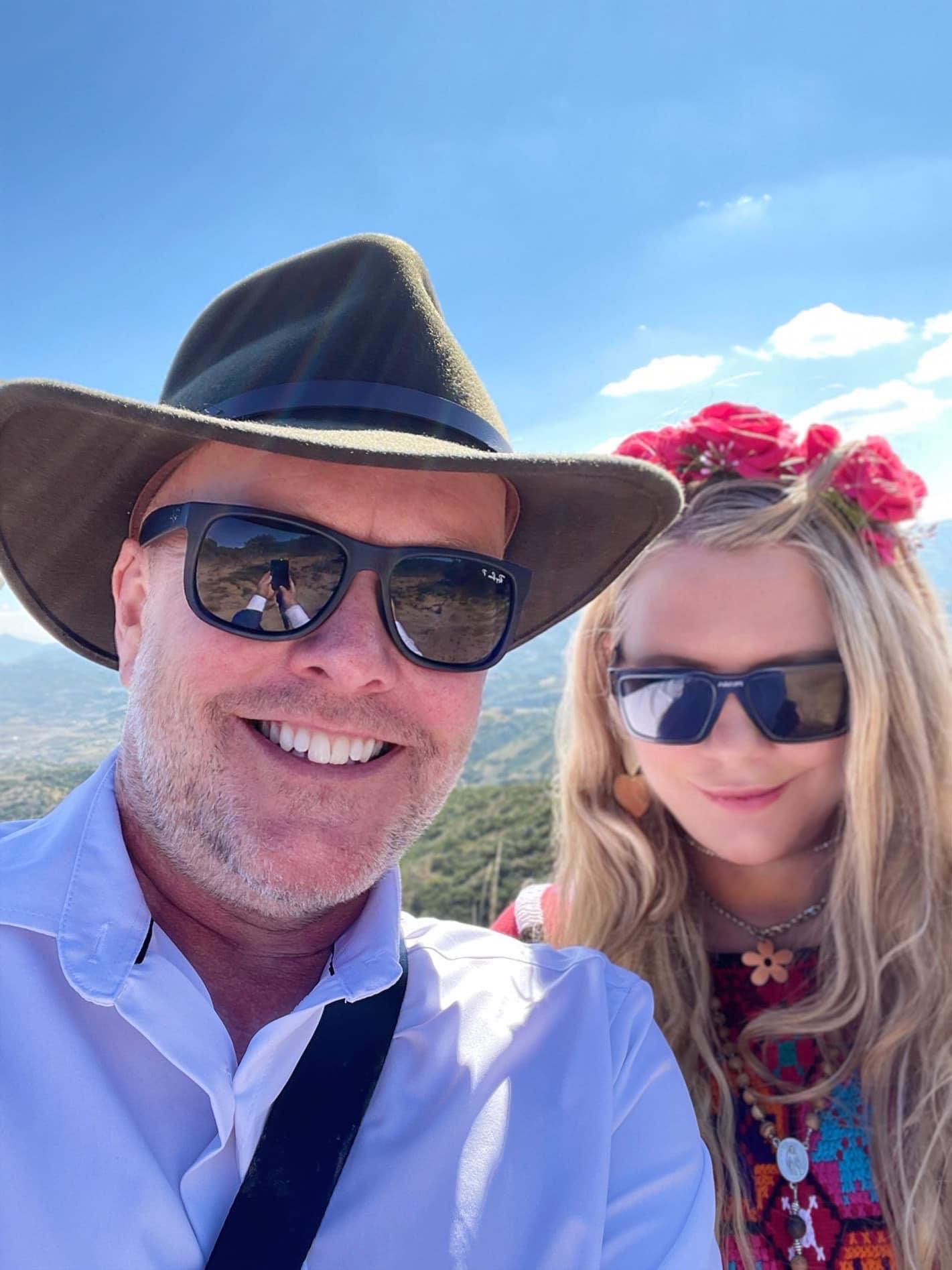 father and daughter in the mountains